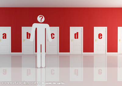 conceptual -thoughtful man before to a choice ...